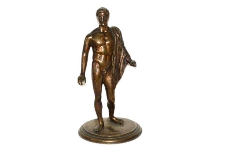 Bronze  Statue Standing Nude Male Golden Brown Patina