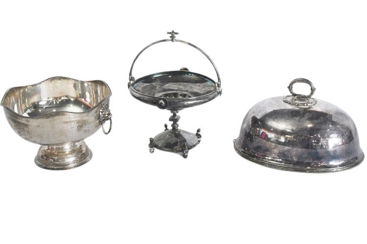 Silverplate Serving Dome, Tazza and Center Bowl