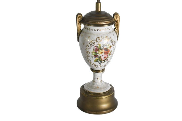 ANTIQUE FRENCH HAND PAINTED & GILT PORCELAIN LAMP C.1850