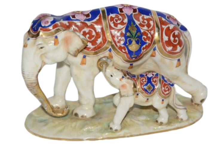 Crown Naples Porcelain Elephant Figurines