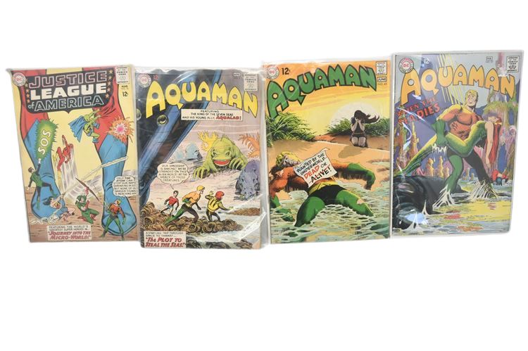 Four (4) DC Justice League and Aquaman Comic Books