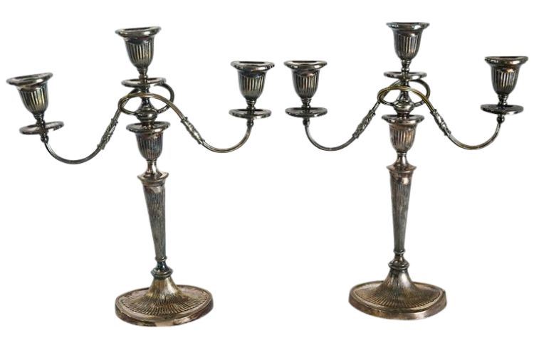 PAIR SILVER-PLATED CANDELABRA