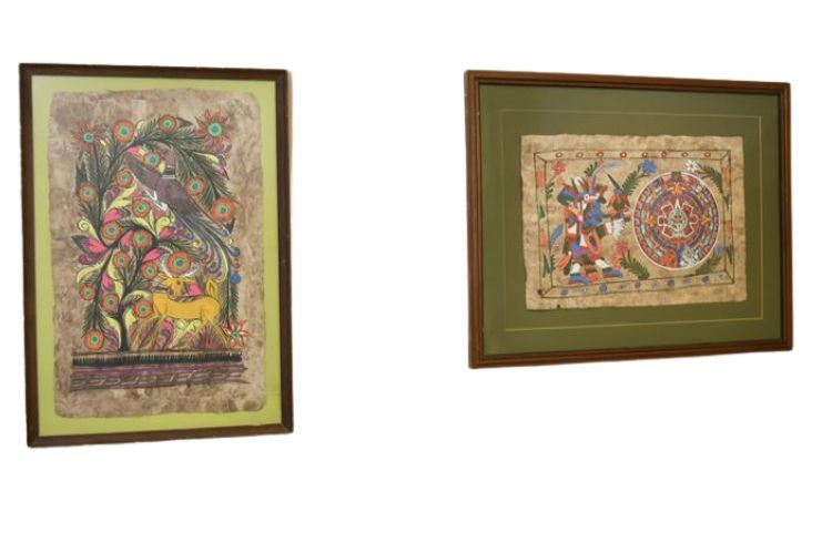 Two (2) Framed Mayan Paper Artworks