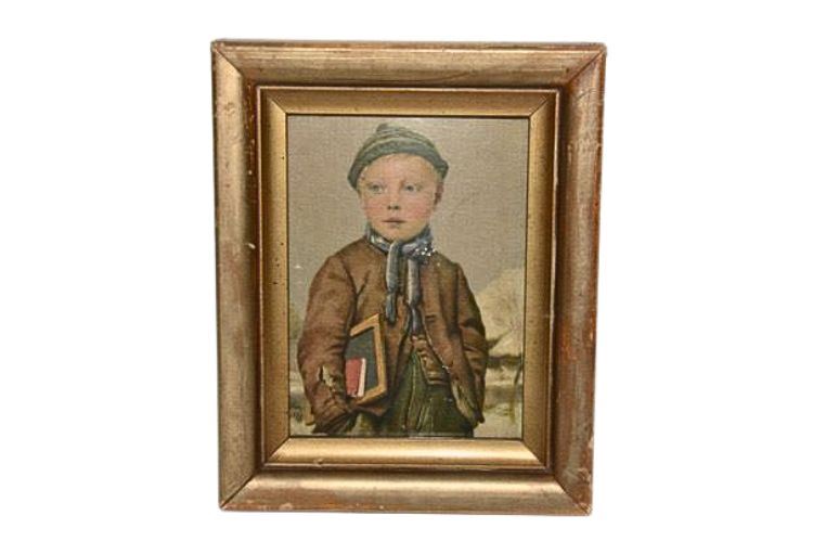 Framed Vintage Albert Anker School Boy Print