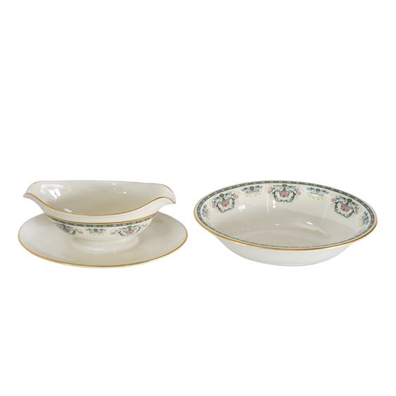 Set of Pickard Navarre Gravy Boat with Attached Underplate and Dessert Bowl