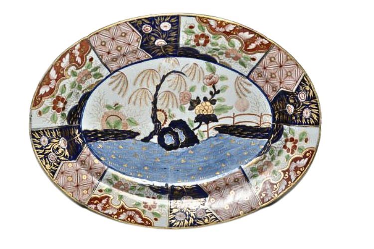1810 Coalport Porcelain Rock & Tree Imari Oval Dessert Dish Plate