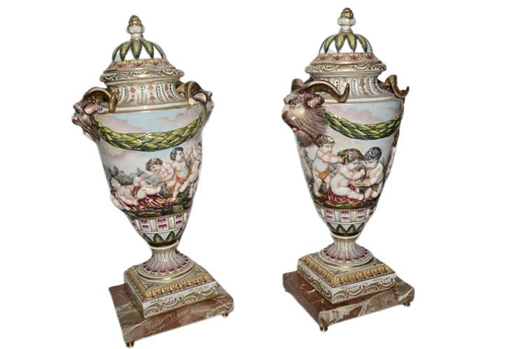 Pair of Vintage Capodimonte Porcelain Vases