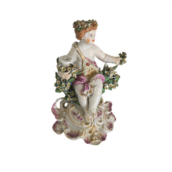 18th Century Derby Porcelain Candlestick Cherub Figurine