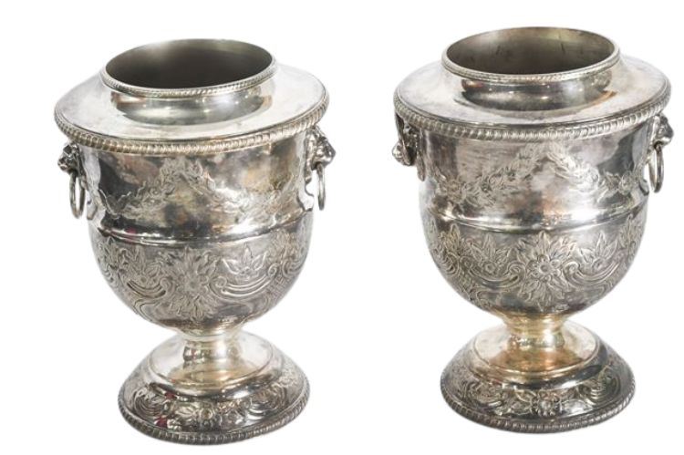 Pair of Vintage Silver Plate Wine Coolers