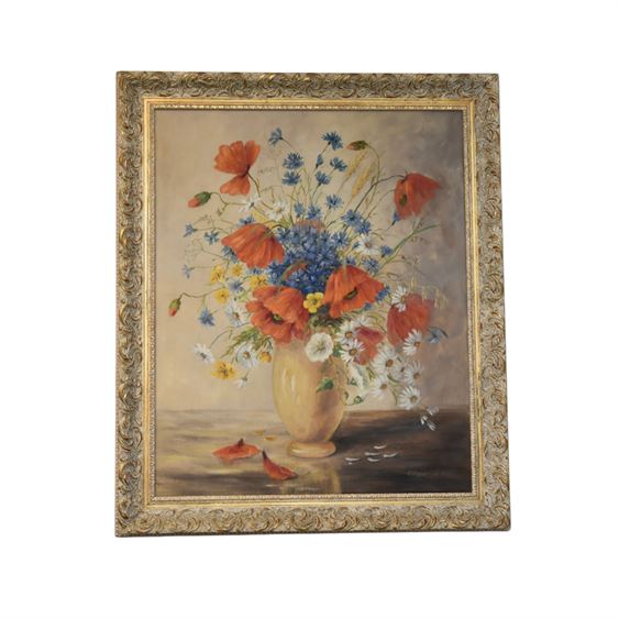 1951 Original Signed Still Life Painting in Roccoco Frame