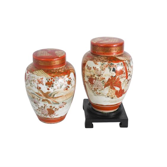 Two (2) Japan Meiji Era Kutani Ginger Jars with One (1) Mount