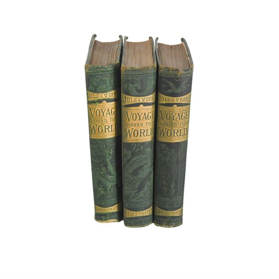 Three (3) Books of "A Voyage Round the World" by Jules Verne