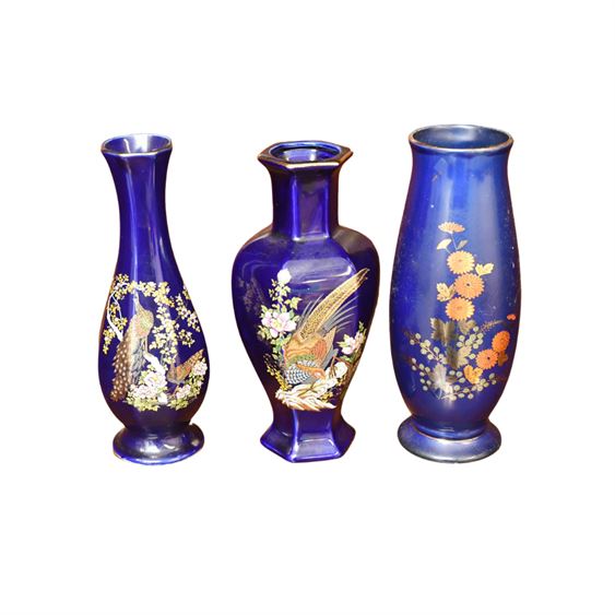 Set of Three (3) Vintage Cobalt Blue Vases
