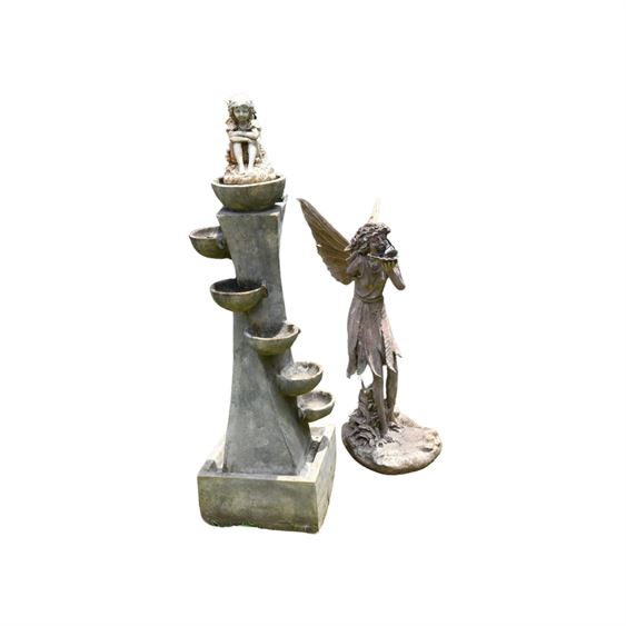 Two (2) Composite Garden Fountain and Statue