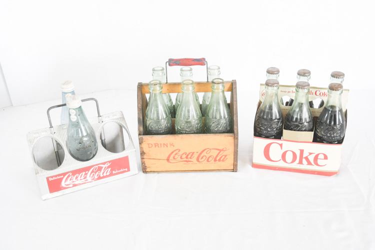Three (3) Vintage Coca-Cola Carriers with Bottles