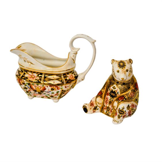 Group of Vintage Royal Crown Derby Imari Pattern Creamer Jug and and Honey Bear