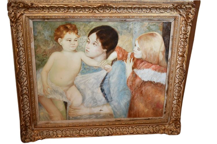 Illegibly Signed Number Painting after Cassatt Oil  Canvas Mother with Daughters