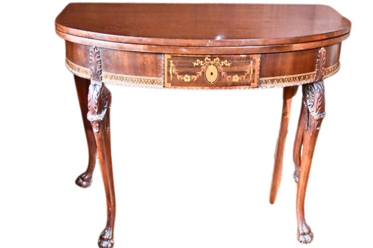 Mahogany Inlaid Extending Console/Dinning/Card Table