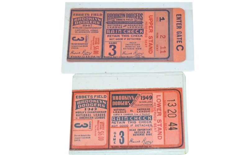 1947 & 49 Brooklyn Dodgers World Series Ticket Stubs