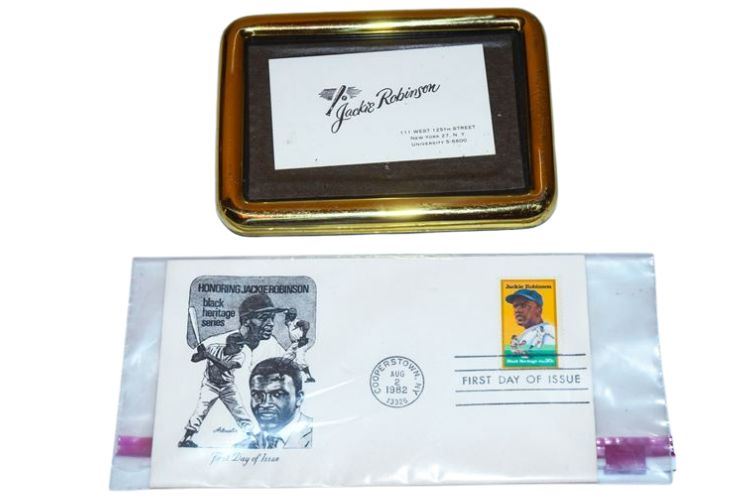 Jackie Robinson First Day Stamp and 1950's Business Card