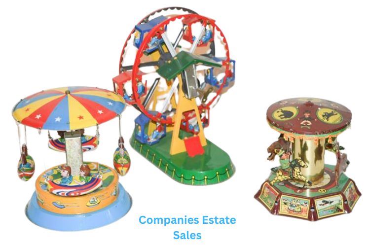 Three (3) Vintage Chinese litho  Toys Ferris wheel and Merry go Rounds