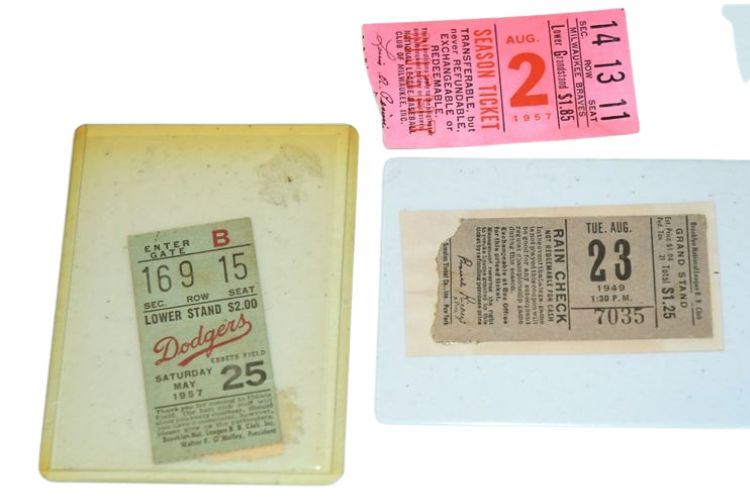 Three (3) Vintage Dodgers Ticket Stubs