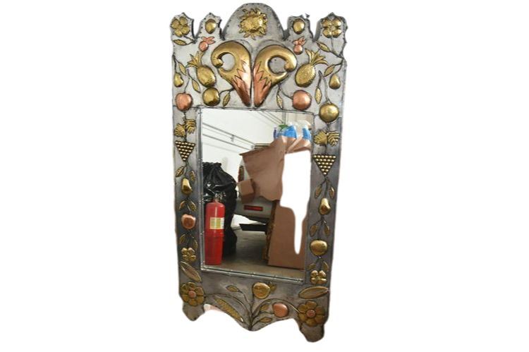 Artistic Brass, Copper and Tin Relief Wall Mirror