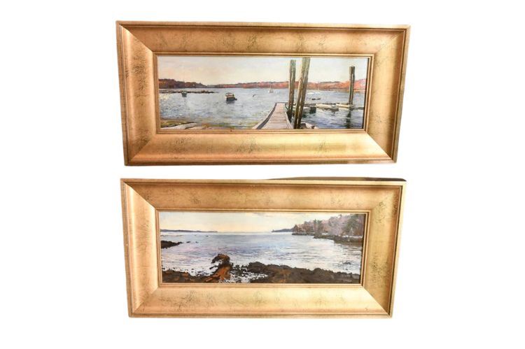 Pair Oil On Panel Costal Scenes