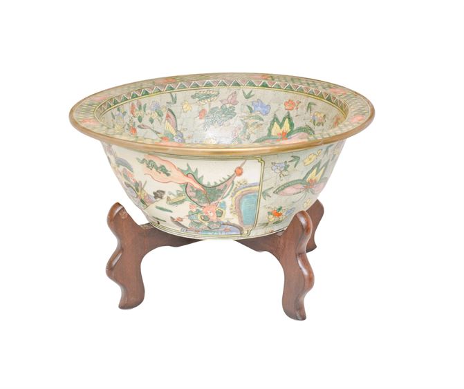 Chinese Porcelain Bowl on Wooden Stand