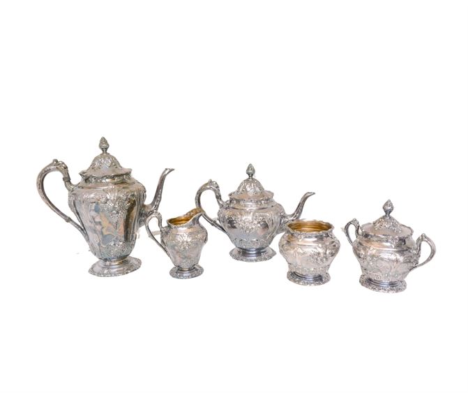 Reed & Barton Fiv Piece  Renaissance Pattern  Coffee and Tea Set