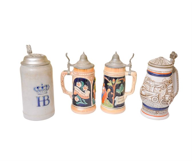 Four (4) Lidded Beer Steins