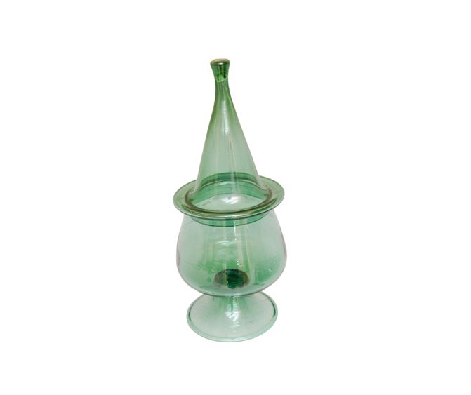 Large Green Glassware Conical Lidded Jar