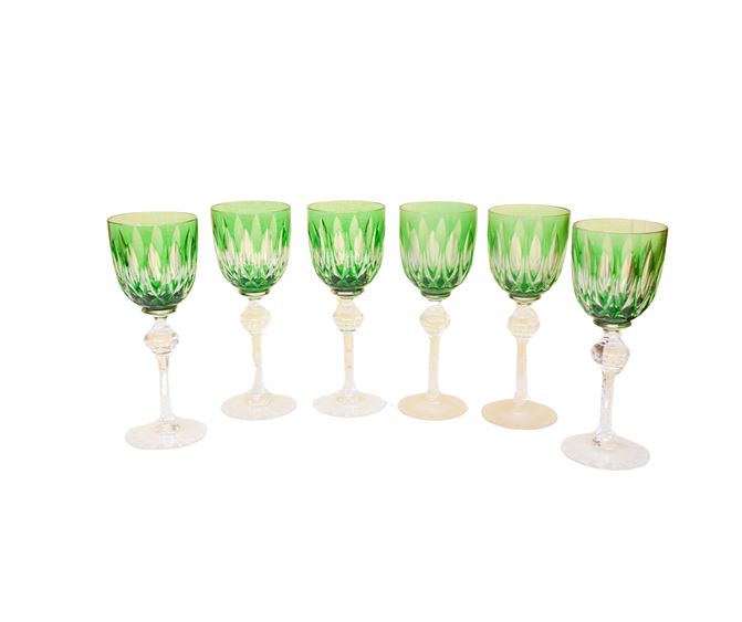 Six (6)  Green Hock Wine Glasses by Josair