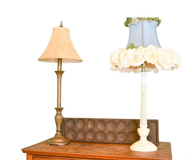 Group of Two (2) Lamps and a Tray