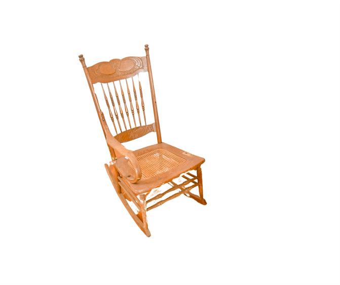 Vintage Handicapped  Oak Rocking Chair Lacking One Arm