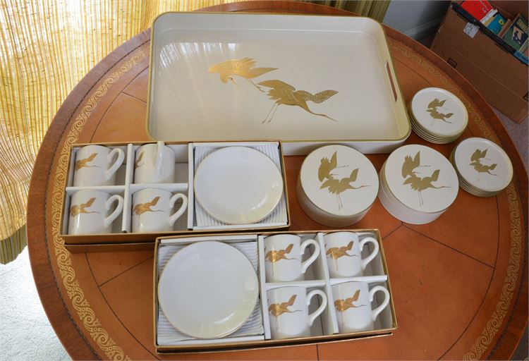 Vintage Otagiri Japan Golden Crane Porcelain Service Set