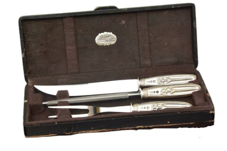 Flint Vanadium Sterling Handle Silver Knife Fork Carving Serving Set USA