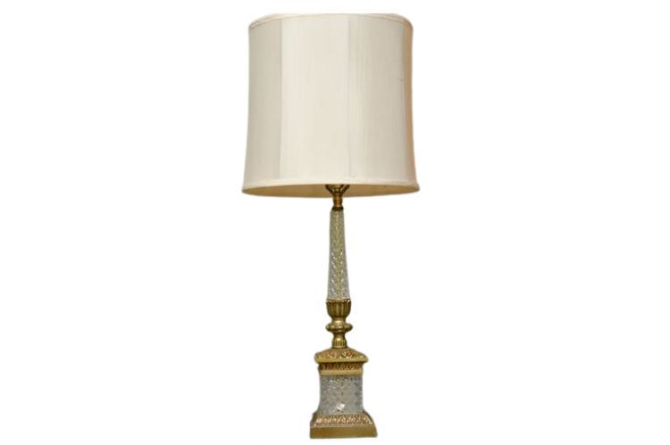 Cut Crystal and Brass Column Form Lamp