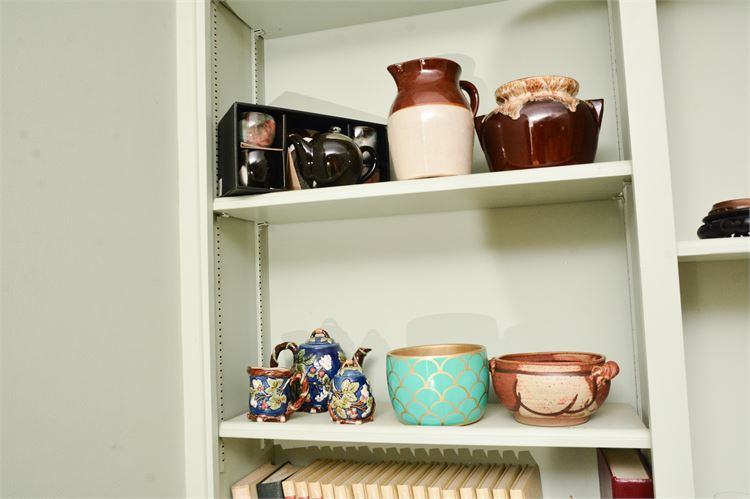 Group of Ceramic Objects on Shelves (Some Signed)