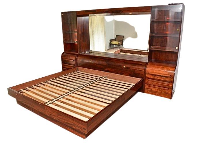 Vintage Mirrored and Cabinetry Headboard Platform Bed