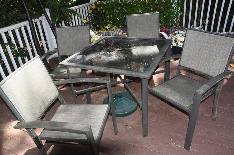 Patio Table and Four Chairs & Umbrella Pole Stand