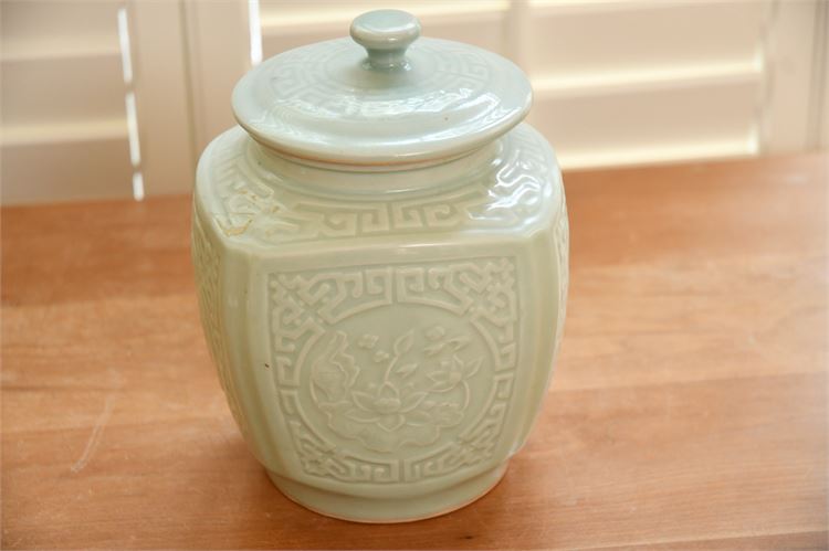 Vintage Chinese Celadon Jar with Cover