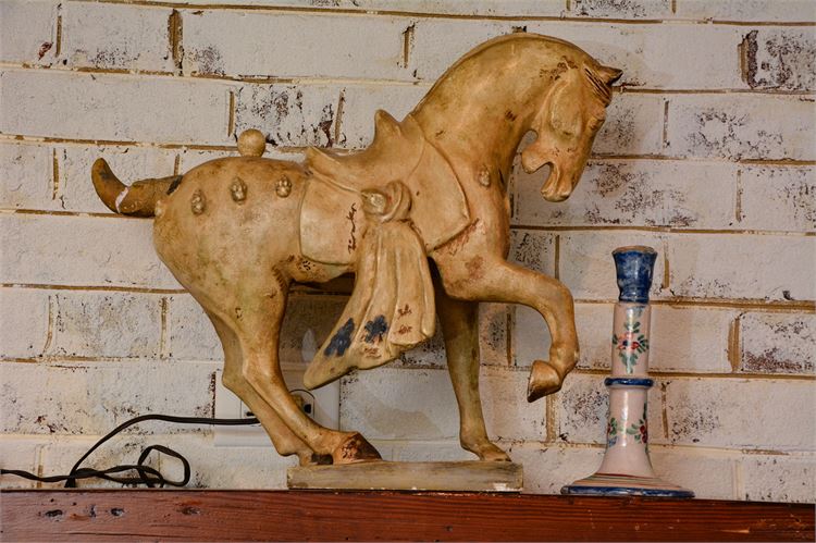 Hand Carved Horse and Candlestick Holder