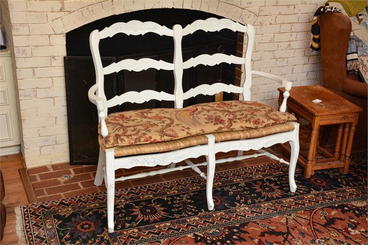 White Painted Louis XV Provincial Style Carved Wood Bench