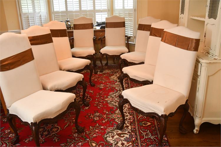 Set Eight Georgian Style High Back Upholstered Dinning Chairs