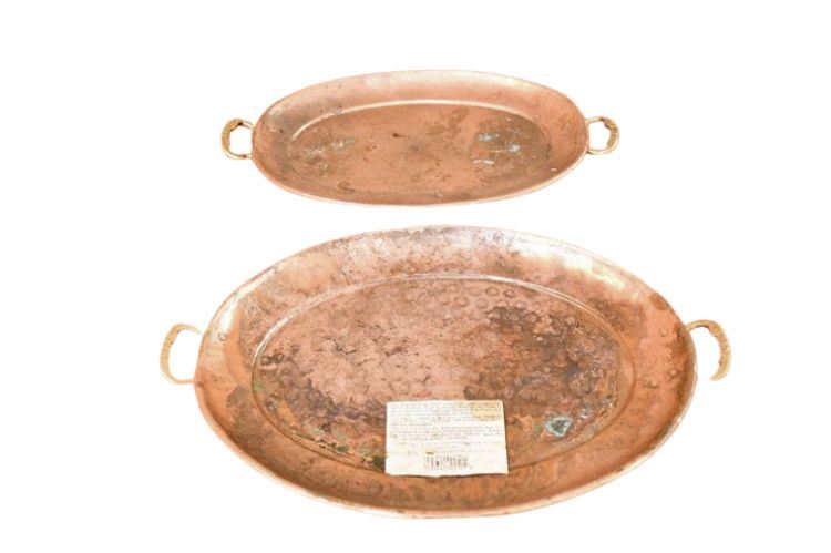 Two (2) Brass Handle Copper Trays