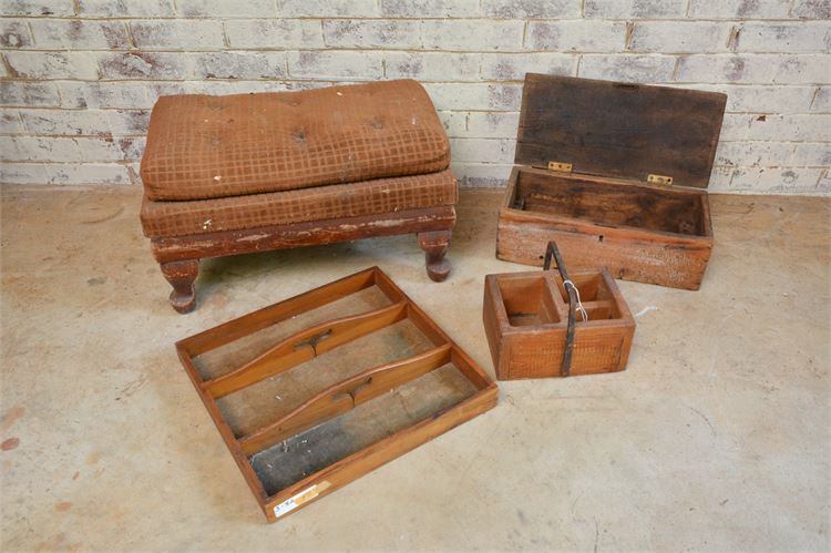 Vintage and Antique Wood Items Tray / stool/ etc