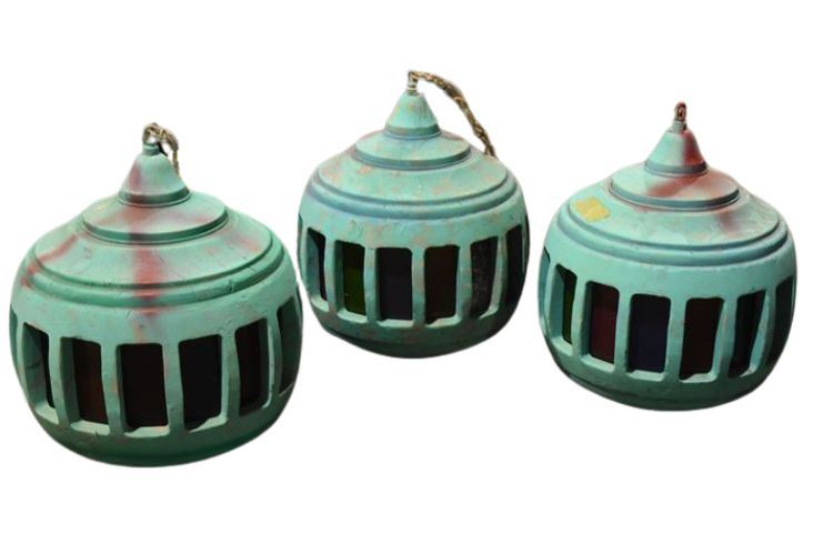 Three Lanterns with Mixed Color Glass Panels