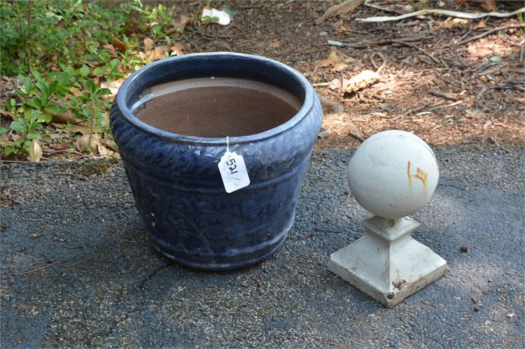 Large Glazed Garden Planter and Concrete Ornament