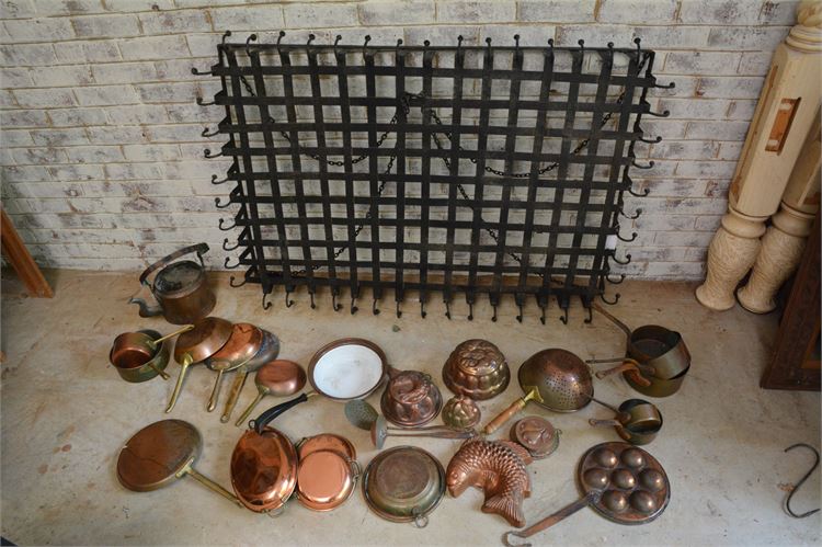 Large Pot Rack and Vintage Copper Pots